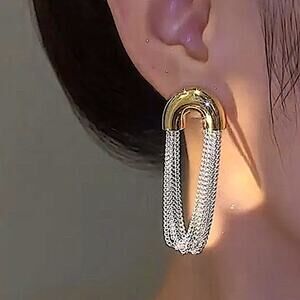 Gold Silver Chain Link Dangle Earrings Punk Retro Minimalist